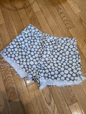 ZARA High Waisted Floral Daisy Print Festival Boho Denim Shorts, sz 6